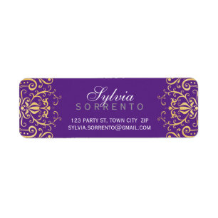CUSTOM  sierlijk filigraan damast paarse goud Etiket