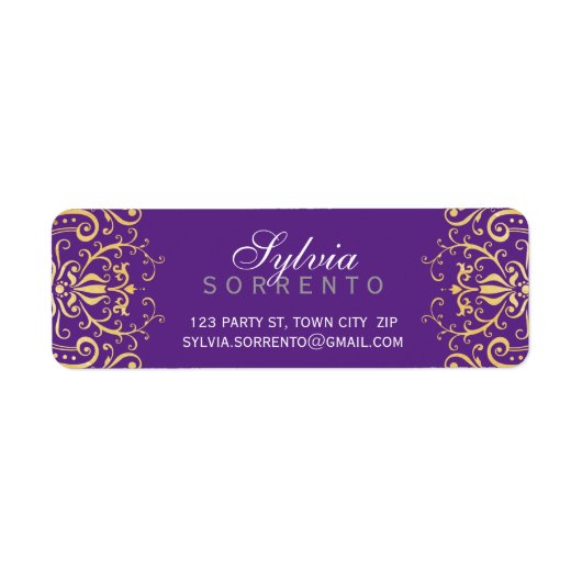 CUSTOM  sierlijk filigraan damast paarse goud Etiket (Voorkant)