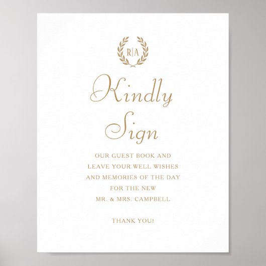 Custom Sign Monogram Bruiloft Gast Boek Goud Poster (Voorkant)