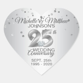 Custom Silver 25th Wedding Jubileum Diamond Hart Sticker
