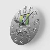 Custom Silver Dog Photo Memorial Ronde Klok (Hoek)