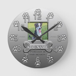 Custom Silver Dog Photo Memorial Ronde Klok