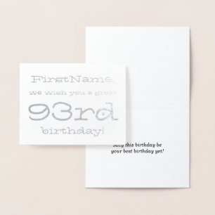 Custom Silver Foil 93rd Birthday Wenskaart Folie Kaarten