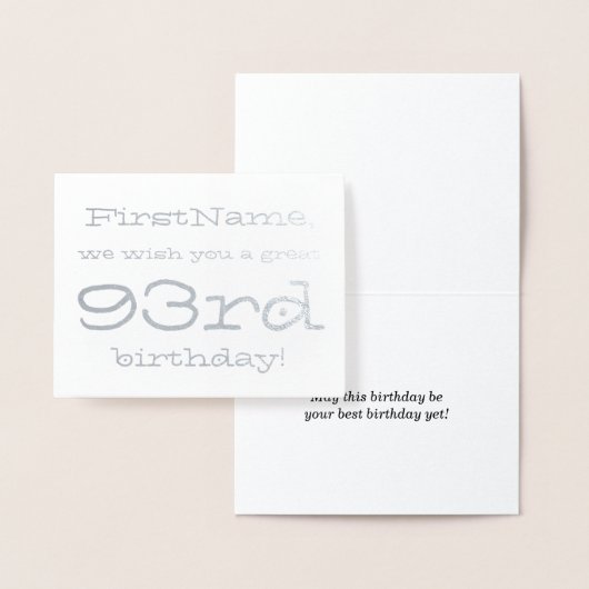Custom Silver Foil 93rd Birthday Wenskaart Folie Kaarten (Display)