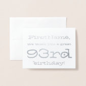 Custom Silver Foil 93rd Birthday Wenskaart Folie Kaarten (Voorkant met envelop)