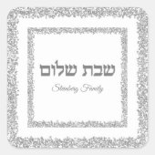Custom Silver Glitter Hebrew Shabbat Shalom Vierkante Sticker (Voorkant)
