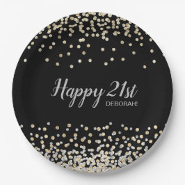Custom Silver Gold Confetti 21st Birthday Party Papieren Bordje