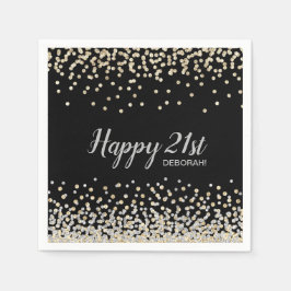 Custom Silver Gold Confetti 21st Birthday Party Servet