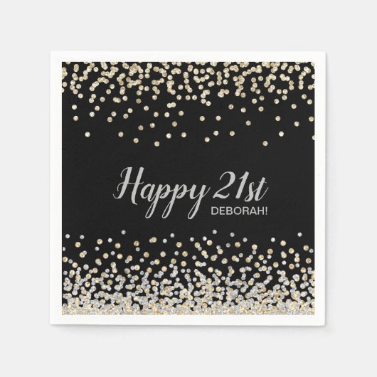 Custom Silver Gold Confetti 21st Birthday Party Servet (Voorkant)