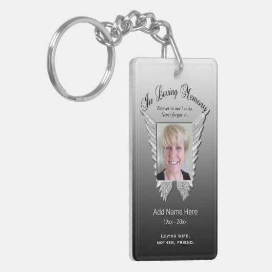 Custom Silver Memorial Angel Wings Voeg foto toe Sleutelhanger (Voorkant Links)