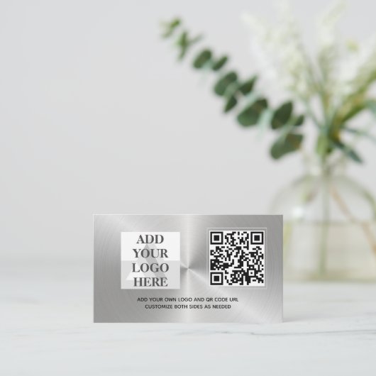 CUSTOM SILVER METAL LOGO ONTWERP QR CODE SJABLOON VISITEKAARTJE (Staand voorkant)