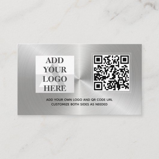 CUSTOM SILVER METAL LOGO ONTWERP QR CODE SJABLOON VISITEKAARTJE (Voorkant)