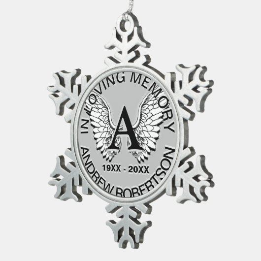 Custom Silver Monogram Memorial Tin Sneeuwvlok Ornament (Rechts)