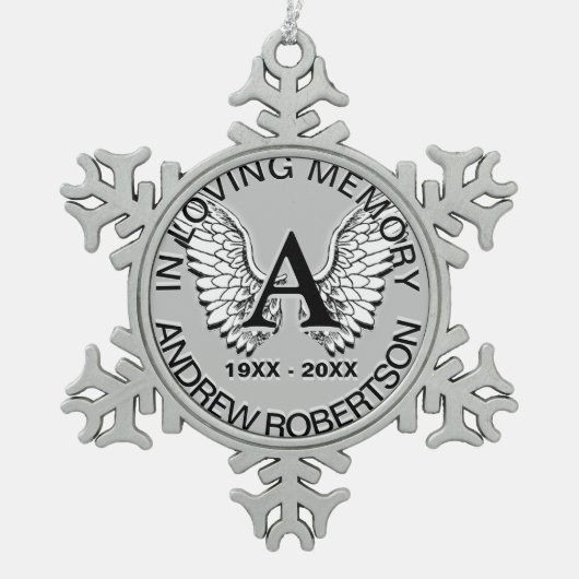 Custom Silver Monogram Memorial Tin Sneeuwvlok Ornament (Voorkant)