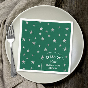 Custom Silver Stars groen afstudeerfeest Servet