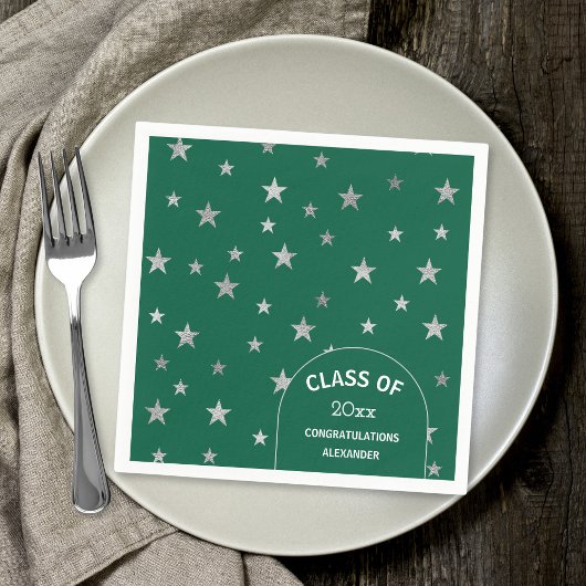 Custom Silver Stars groen afstudeerfeest Servet