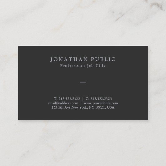 Custom Silver Text Elegant Template Dark Grey Visitekaartje (Achterkant)