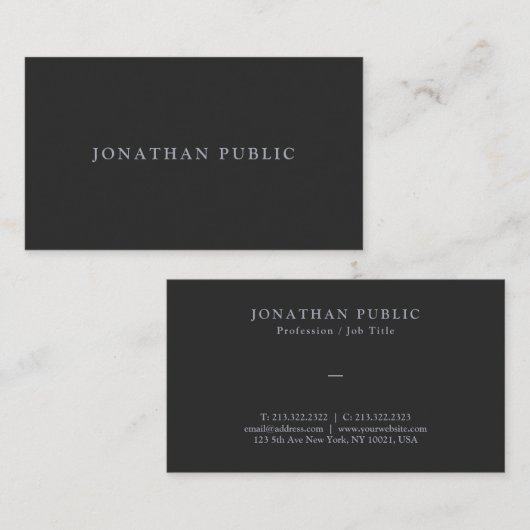 Custom Silver Text Elegant Template Dark Grey Visitekaartje (Voorkant / Achterkant)