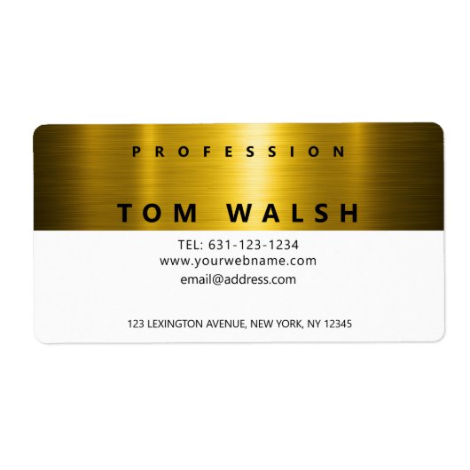 Custom Simple Elegant Gold White Business Card Etiket (Voorkant)