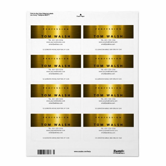 Custom Simple Elegant Gold White Business Card Etiket (Full Sheet)