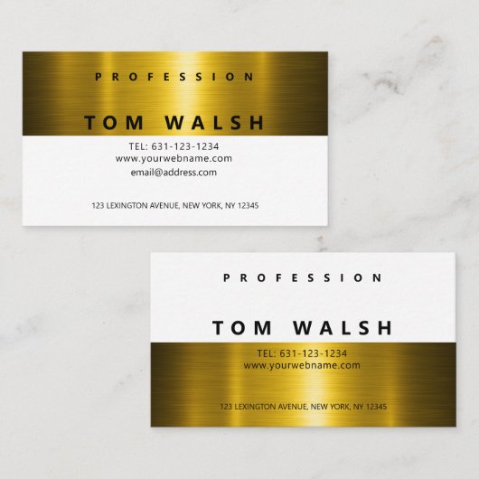 Custom Simple Elegant Gold White Business Card Visitekaartje (Voorkant / Achterkant)