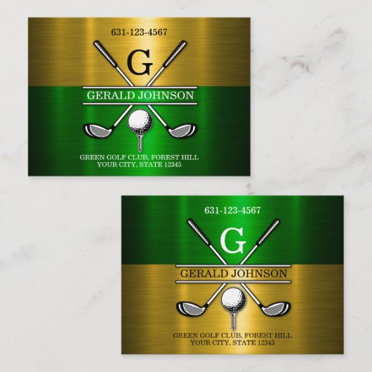 Custom Simple Elegant Golf Monogram Visitekaartje (Voorkant / Achterkant)