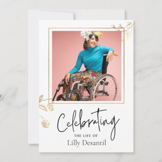 Custom Simple Gold Flower Funeral Memorial Program Kaart (Voorkant)