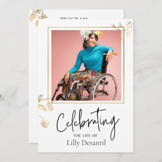 Custom Simple Gold Flower Funeral Memorial Program Kaart (Voorkant / Achterkant)