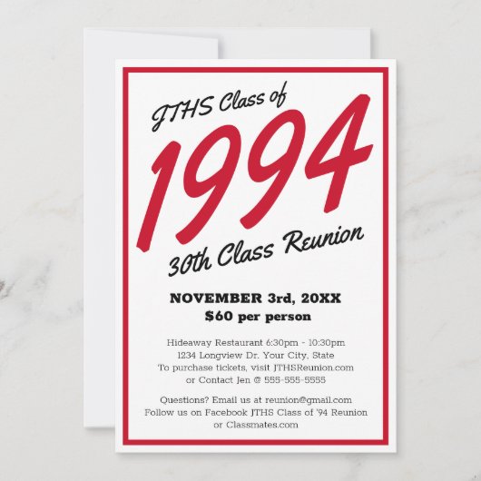 Custom Simple High School Class Reünie Kaart (Voorkant)