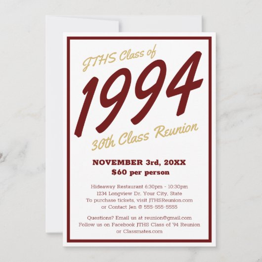 Custom Simple High School Class Reünie Kaart (Voorkant)