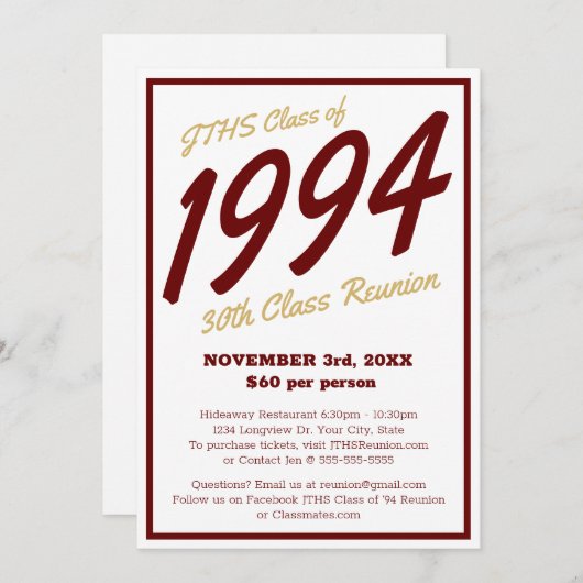 Custom Simple High School Class Reünie Kaart (Voorkant / Achterkant)