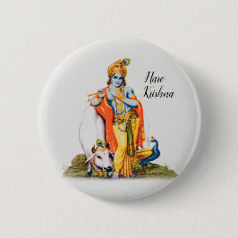 Custom Simple Lord Krishna met koe- en vogelknop Ronde Button 5,7 Cm