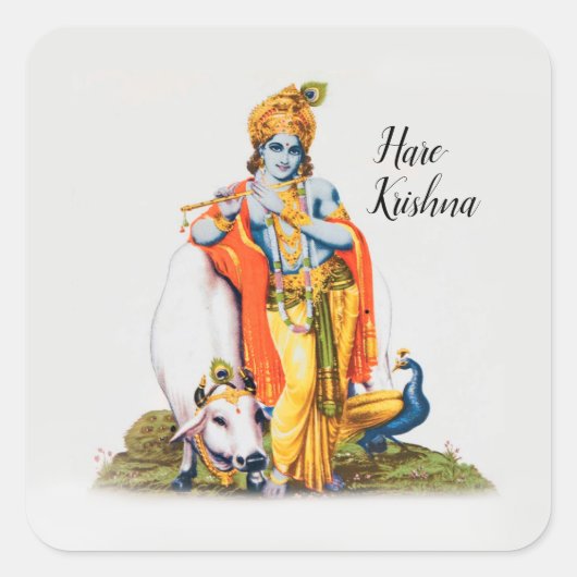 Custom Simple Lord Krishna met koe en vogelsticker Vierkante Sticker (Voorkant)