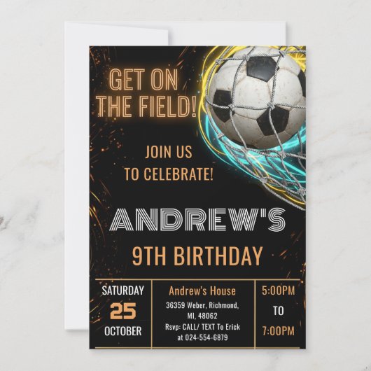 Custom Simple Soccer Birthday Invitation Kaart (Voorkant)