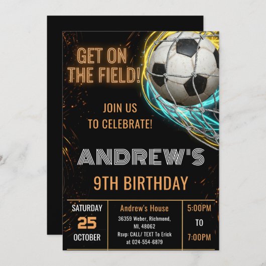Custom Simple Soccer Birthday Invitation Kaart (Voorkant / Achterkant)