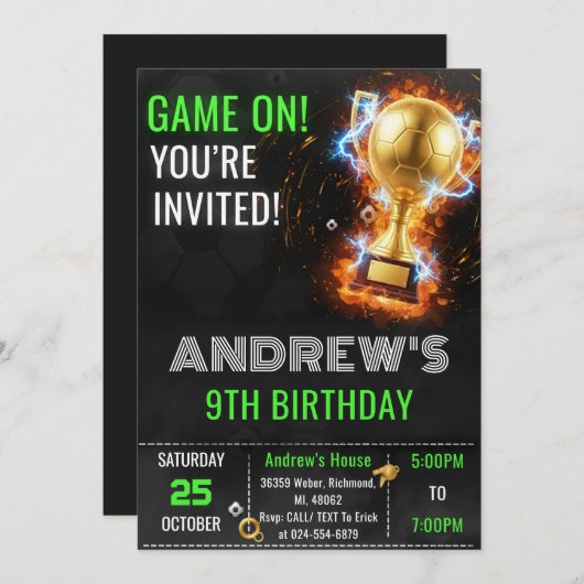 Custom Simple Soccer Birthday Invitation Kaart (Voorkant / Achterkant)