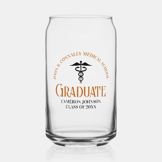 Custom Sinaasappel Medische School Afstuderen Keep Blikvorm Glas (Voorkant)