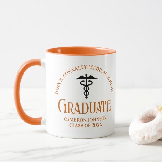 Custom Sinaasappel Medische School Afstuderen Keep Mok (Met donut)