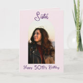 Custom Sister 50th Birthday Pink Script Photo Arch Kaart (Voorkant)