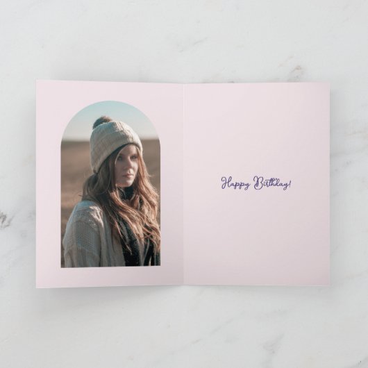Custom Sister 60th Birthday Pink Script Photo Arch Kaart (Binnen)