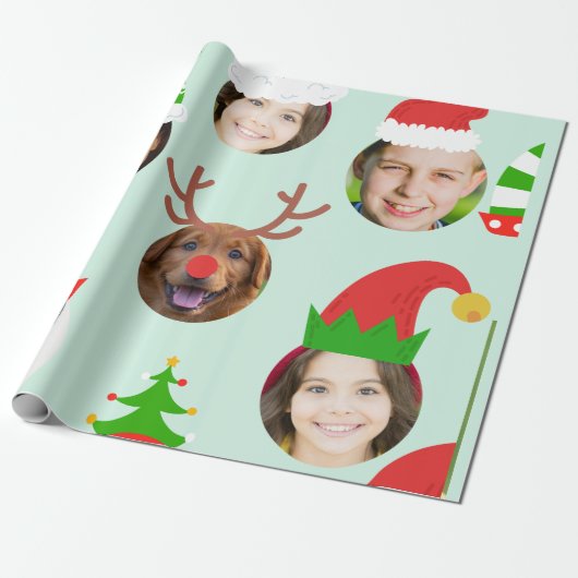 Custom Six Photo Christmas Crew Grappig cadeau Cadeaupapier (Uitgerold)