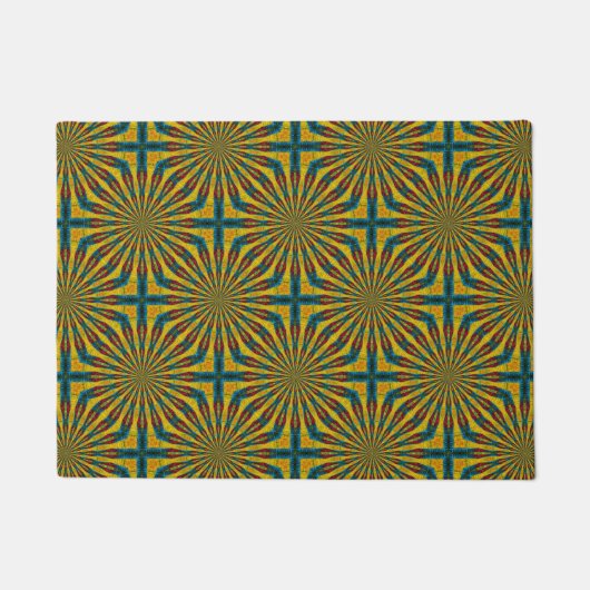 Custom Size Blauw & Geel Abstract Tribal Pet Mat (Voorkant)