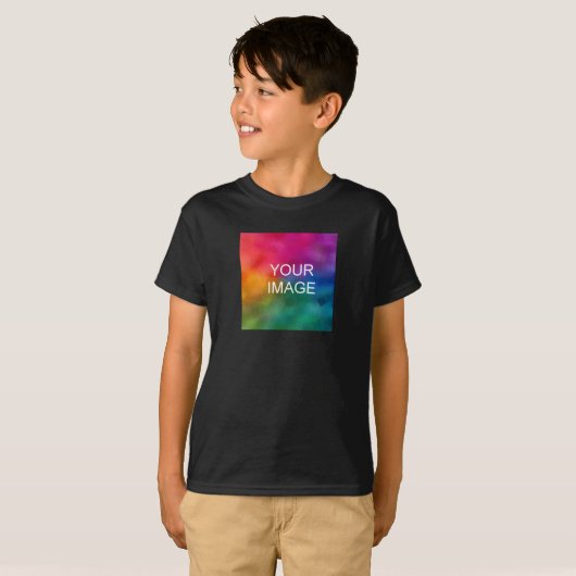 Custom Sjabloon Boys Front Design Print Zwart T-shirt (Voorkant volledig)