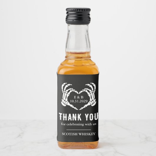 Custom Skelet Hart Zwart Tot Dood Bruiloft Likeurfles Etiket (Voorkant)