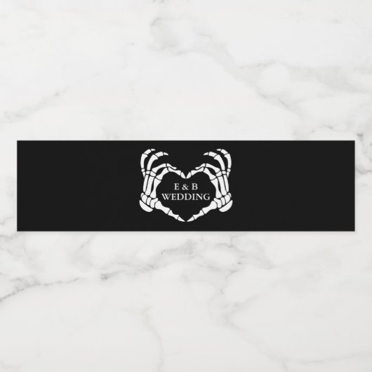 Custom Skelet Hart Zwart Tot Dood Bruiloft Waterfles Etiket (Enkel label)