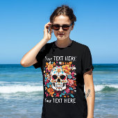 Custom Skull and Flowers Unisex T-shirt, jouw teks T-shirt