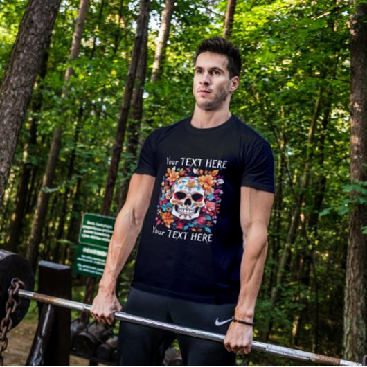 Custom Skull and Flowers Unisex T-shirt, jouw teks T-shirt