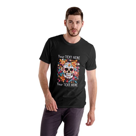 Custom Skull and Flowers Unisex T-shirt, jouw teks T-shirt