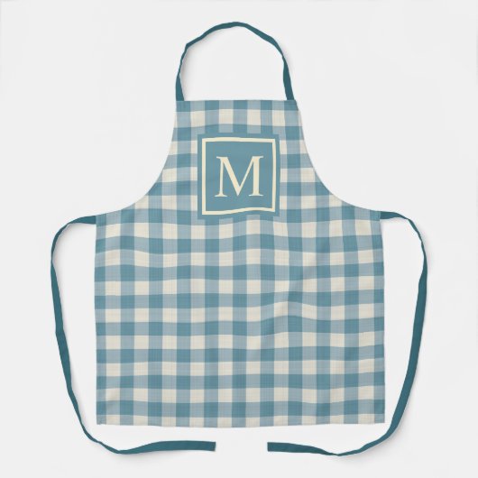 Custom Slate Blauwgroen Blue Ivory Gingham Patroon Schort (Voorkant)