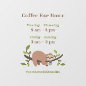 Custom Sloth Coffee Bar Hours Window Cling Raamsticker (Vel)